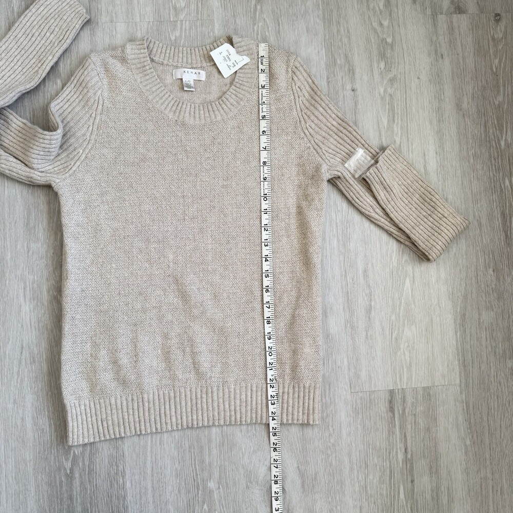 KENAR Sweater Angora Rabbit Hair Blend Women's L Oatmeal Beige Soft Pullover NWT - Picture 7 of 9